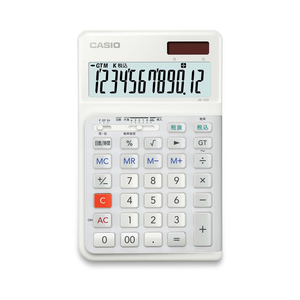 カシオ Casio 人間工学電卓 ジャストタイプ 本格実務 JE-12D-WE-N 12桁 ホワイト 右手向け