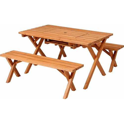 杉材BBQテーブル＆ベンチセット（コンロスペース付）テーブル ベンチ 幅1200 奥行720 高さ655mm 不二ナチュラル  テーブル アンティーク クラシック カフェ テーブル 椅子 いす イス シンプル セット FB-81761