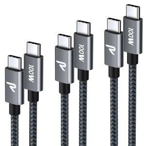 3�{�Z�b�g 1m+1m+2m USB C �P�[�u�� PD3.0�Ή� 100W/5A �������[�d �f�[�^�]�� �f���h�~ ���ϋv�i�C���� iPhone17/Air/16/16e/15 �[�d MacbookPro/iPad ProAir/Galaxy