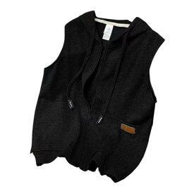 [] ベスト レディース ス パーカーベスト フード付き ポケット 袖なし 前開き ジップアップ 薄手 無地 ゆったり 体型カバー 大きいサイズ カジュアル シンプル 春 夏 秋 お出か