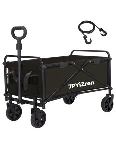 JPYiZren キャリーワゴン 折りたたみ式キャリーカート アウトドアキャンプカート ワイドタイヤ搭載 大容量120L 耐荷重100kg 自立式収納 BBQ 釣り キャンプ 運動会用などに最適