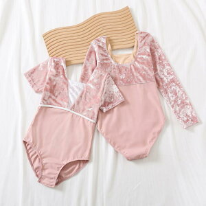 レオタード キッズ 女の子 バレエ 新体操 ダンス 長袖 ベルベット ベロア 練習着 レッスンウェア 体操 発表会 柔らかい 伸縮性 かわいい ナイロン製 ブルー ピンク グリーン イエロー