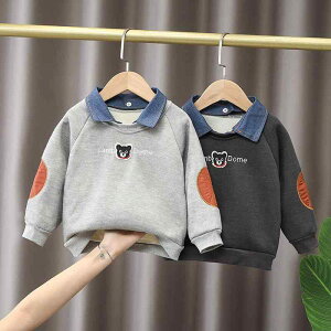 キッズ 男の子 女の子 トレーナー スウェット トップス 裏起毛 裏ボア 厚手 保温 防寒 長袖 デニムカラー コットン 秋冬 子供服 ベビー服 カジュアル アウター