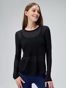 Tシャツ レディース 春夏 ピラティス ヨガウェア スポーツトップス 長袖 スラブポリエステル生地 通気性 速乾 軽量 薄手 水滴型 美背デザイン 着回し