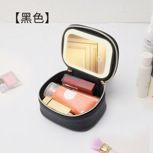 化粧ポーチ レディース ミニ LEDライト付き 鏡付き メイクボックス ポータブル 旅行 小型 防水 軽量 ピンク ブラック 黒 PUレザー 無地 格子柄 チェーン
