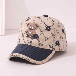 帽子 キッズ 子供用 コーデュロイ 野球帽 ヒップホップ クマ柄 キャップ 厚手 4歳 5歳 6歳 男の子 女の子 秋冬 防寒 保温 かわいい 幼稚園 保育園 お出かけ