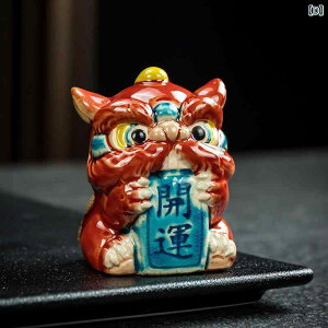 置物 醒獅 獅子舞 交趾陶 釉薬陶器 中華風 デザイン 手作り オブジェ インテリア 飾り リビング 玄関 オフィス 縁起物 開運 招福 ラッキーアイテム 赤 黄 贈り物 ギフト