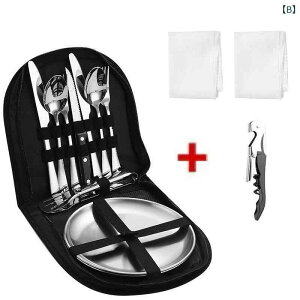 カトラリーセット ステンレス製 アウトドア 携帯用 キャンプ ナイフ フォーク スプーン 布袋付き 多色 銀色 金色 黒色 ペア 4人用 シンプル
