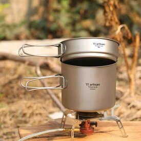 鍋 アウトドア 純チタン製 クッカーセット 900ml 350ml フライパン 煎り鍋 揚げ鍋 ソースパン 煮物 茹で物 炊飯 キャンプ用 調理器具