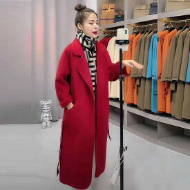 コート レディース 秋冬 ウール テーラードカラー ロング丈 ゆったり 通勤 韓国風 エルメスオレンジ 冷色ブラウン オフホワイト ローズレッド 中国赤 星空パープル ブラック キャメル S M L XL 2XL 3XL