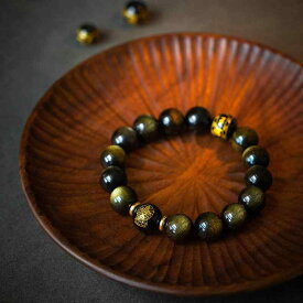 ブレスレット レディース メンズ 金曜石 十二支 干支 守護本尊 黒曜石 オブシディアン 仏珠 10mm 12mm 14mm 男性用 女性用 お守り ラッキーアイテム