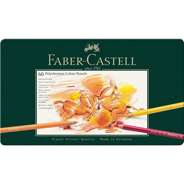 プロも絶賛 ソフトタイプの油性色鉛筆 FABER-CASTELL ファーバーカステル 中古 ポリクロモス色鉛筆 缶入 18000 信用 60色 110060