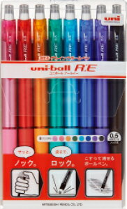 三菱鉛筆　ユニボール R:E 0.5mm 8色アソート　ノック式消せるボールペンURN-180-05 8C　URN-180-058C　(1440)2017年1月27日発売