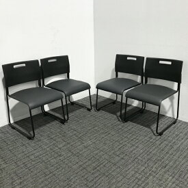 ミーティングチェア スタッキングチェア 4脚セット 肘無 グレー □ 【中古 】