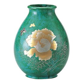 （同梱不可）高岡銅器 銅製花瓶　ダルマ形　牡丹　94-03