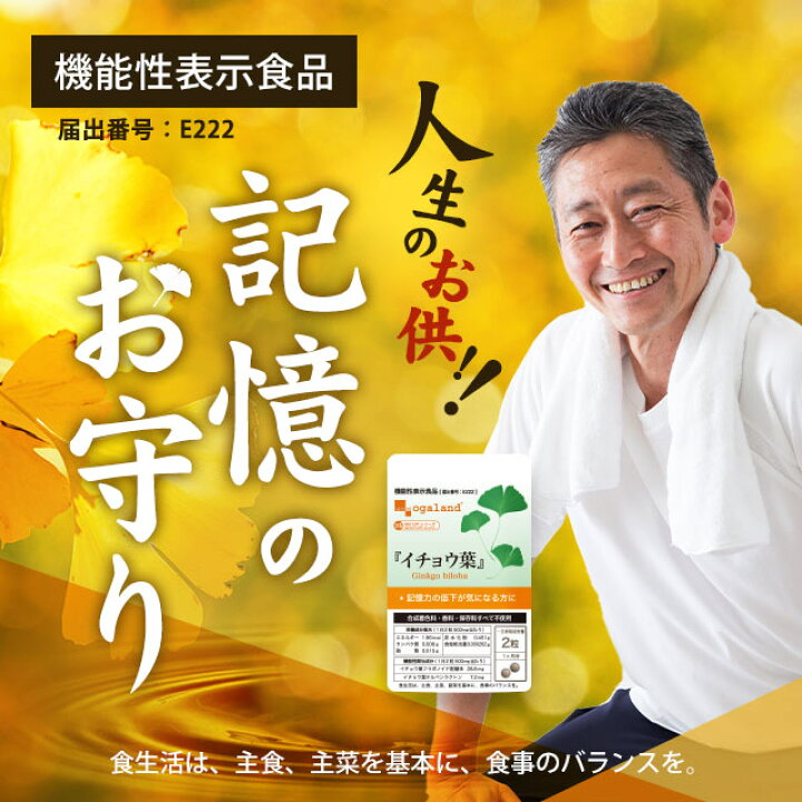 楽天市場 機能性表示食品 イチョウ葉 約1ヶ月分 記憶力 の低下が気になる方に サプリメント サプリ いちょう イチョウ葉エキス イチョウサプリ 送料無料 オーガランド Supplement 若々しく ポリフェノール フラボノイド ナイアシン パントテン酸 Jh サプリ専門店