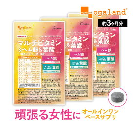 マルチビタミン ＆ ヘム鉄 ＆ 葉酸（約3ヶ月分） オールインワン サプリメント 葉酸 鉄 ビタミン ビタミンC ビオチン ビタミンb ビタミンB1 ビタミンE パントテン酸 モノグルタミン酸型 サプリ 栄養機能食品 女性 必要栄養素 オーガランド 送料無料