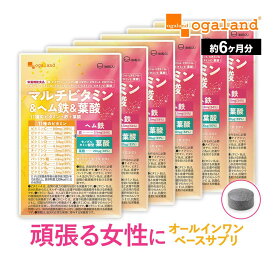 マルチビタミン ＆ ヘム鉄 ＆ 葉酸（約6ヶ月分） 送料無料 オールインワン サプリ 葉酸 鉄 ビタミン サプリメント 女性 栄養機能食品 ビタミンC ビオチン ビタミンB1 ビタミンE パントテン酸 モノグルタミン酸型 オーガランド