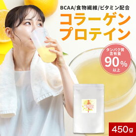 プロテイン コラーゲンプロテイン レモン味 450g 乳製品不使用 低分子コラーゲン たんぱく質90％以上 ダイエット BCAA 食物繊維 ビタミン 葉酸 パントテン酸 ナイアシン バリン ロイシン イソロイシン 送料無料