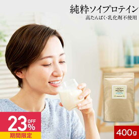 【23%OFFセール】ソイプロテイン 乳化剤 無添加 大豆 植物性 プロテイン 400g 人気 おすすめ 初心者 お試し 女性 美容 高たんぱく タンパク質 アミノ酸スコア100 ボディメイク ダイエット 大豆プロテイン 送料無料
