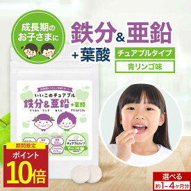 【ポイント★10倍〜15日23:59】子供 こども サプリ 鉄分 ＆ 亜鉛 ＋ 葉酸 青りんご味 30粒 / 120粒 約1〜4か月分 鉄分不足 鉄 チュアブル サプリメント 亜鉛サプリ 鉄分サプリ 葉酸サプリ 栄養補給 栄養補助 成長 美味しい オーガランド 1000円ポッキリ 送料無料 nkdy
