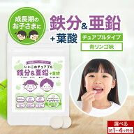 子供 こども サプリ 鉄分 ＆ 亜鉛 ＋ 葉酸 青りんご味 30粒 / 120粒 約1〜4か月分 鉄分不足 鉄 チュアブ…