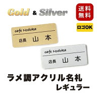 【ロゴOK】ラメ調アクリル名札 レギュラー 25mm×55mm 金 銀 会社 学校 病院 オフィス ホテル クリニック…