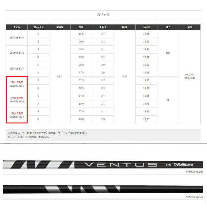 楽天市場】フジクラ VENTUS BLACK 日本仕様 コブラ(旧タイプ)用 