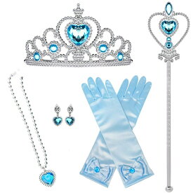 プリンセスアクセサリー お姫様なりきり 子供コスチューム コスプレ おもちゃ 5点セット ティアラ ネックレス 魔法のステッキ イヤリング 手袋 キラキラ コスチューム DIY 手作り 女の子 発表会 衣装 子供 ハロウィン 飾り 姫様変身 誕生日 クリスマス プレゼント 5色