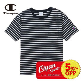 ★5%以上off★チャンピオン CHAMPION CW-X343 CASUAL WEAR HALF SLEEVE T-SH BORDER POCKET ネイビー 半袖 半そで Tシャツ ティーシャツ シャツ ボーダー カジュアル クルーネック コットン レディース ポケット きれいめ シンプル 大人 スポーティー 春 夏 秋 ポケT