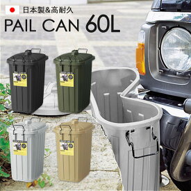 ごみ箱 屋外 おしゃれ 60L 蓋付き ゴミ箱 フタ付き 大容量 日本製 キッチン 分別 ガレージ 取っ手付き スクエア シンプル デザイン 角型 室外 屋内 キッチンペール アウトドア ブラック グレー グリーン ベージュ インテリア スーパーカン