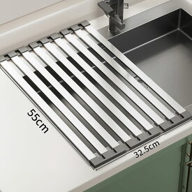 水切りラック 折りたたみ ステンレス 置くだけ 奥行き42cm 奥行き55cm 省スペース キッチン シンク 流し台 ディッシュラック 排水 おしゃれ スリム コンパクト 韓国 台所 調理補助 補助テーブル 防錆 耐熱プレート 防滑 滑り止め 耐荷重 調理スペース拡充 水切りプレート