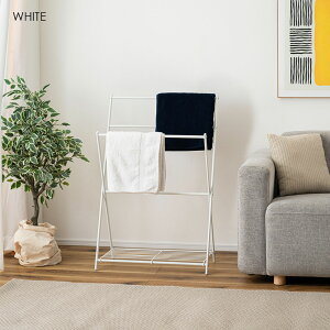 タオルハンガー フォールディングハンガー スチール アイアン タオル掛け バスタオル掛け 折りたたみ コンパクト 省スペース おしゃれ かわいい 物干し 棚板付き 3段 スリム シンプル 室内