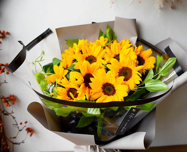 お中元 サマーギフト 暑中見舞い お祝い 夏のご贈答 記念日 花キューピットのひまわり8本の花束mi01 インターネット花キューピット 開店祝い