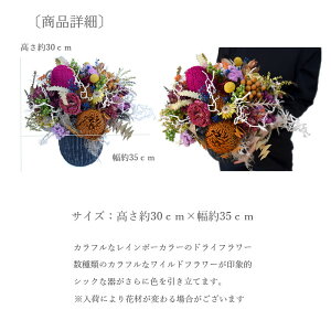 玄関花誕生日結婚祝いお礼歓送迎ドライフラワー「アルコバレーノ」アレンジワイルドフラワーレインボー