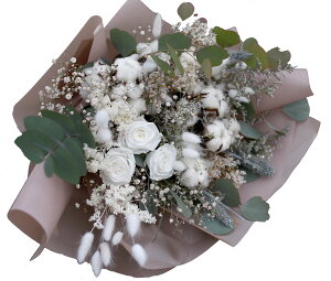 ギフトプレゼント花誕生日新築祝い結婚祝いお礼コットンドライフラワーインテリアユーカリ実物など『ラ・ネージュ』クリスマスお正月迎春