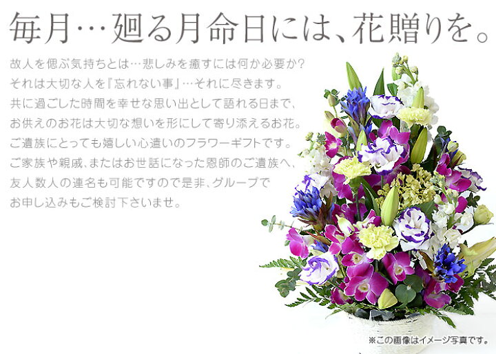 楽天市場 月命日の花贈り お供え 花 12ヵ月お届け 定期 フラワーアレンジ 供花 仏事 法事 お悔やみ 命日 送料無料 プリティ マーメイド