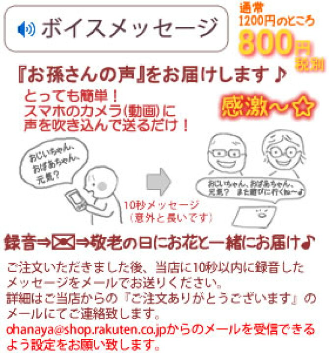 楽天市場 声のメッセージ ボイスメッセージ 結婚祝い メッセージカード 電報 祝電 お誕生日 敬老の日 離れている方にお花と一緒に贈れます Rcpdec18 Sbzcou18 フローラルライフ 花と雑貨ギフト