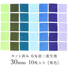 【10％OFF！6/4 20:00 - 6/11 1:59迄】【30*30mm】【寒色】カット済み 6匁羽二重 生地 10枚セット つまみ細工 材料 裁断済み 六匁 角切り 【キット】 おうち時間 おうちじかん