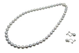 アコヤ真珠 ぶらさがり イヤリング (ピアス) ネックレス セット 7.5-8.0mm グレー あこや 本真珠 真珠 あこや真珠 パール ギフト プレゼント フォーマル カジュアル 冠婚葬祭