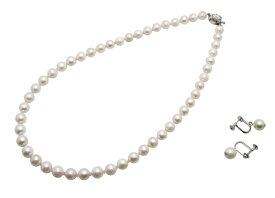 アコヤ真珠 ぶらさがり イヤリング（ピアス）ネックレス セット 7.5-8.0mm ホワイトピンク あこや 本真珠 真珠 あこや真珠 パール ギフト プレゼント フォーマル カジュアル 冠婚葬祭