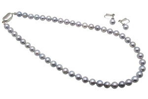 アコヤ真珠 ネジバネ イヤリング(ピアス)ネックレス セット 7.5-8.0mm グレー あこや 本真珠 真珠 あこや真珠 パール ギフト プレゼント フォーマル カジュアル 冠婚葬祭