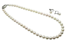 アコヤ真珠 イヤリング（ピアス）ネックレス セット 7.5-8.0mm ホワイト あこや 本真珠 真珠 あこや真珠 パール ギフト プレゼント フォーマル カジュアル 冠婚葬祭