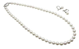 アコヤ真珠 ネジバネ イヤリング（ピアス）ネックレス セット 7.0-7.5mm ホワイト あこや 本真珠 真珠 あこや真珠 パール ギフト プレゼント フォーマル カジュアル 冠婚葬祭 結婚式 卒業式 入学式
