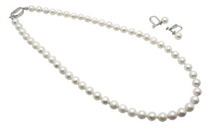 アコヤ真珠 ネジバネ イヤリング(ピアス)ネックレス セット 7.0-7.5mm ホワイト あこや 本真珠 真珠 あこや真珠 パール ギフト プレゼント フォーマル カジュアル 冠婚葬祭