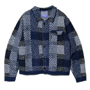 �y go slow caravan / CRAZY MIX KNIT SHIRT JACKET / NAVY �z�S�[�X���[�L�����o�� �A�E�^�[ �W���P�b�g �u���]�� �j�b�g �`�F�b�N �l�C�r�[ �� �A�E�g�h�A