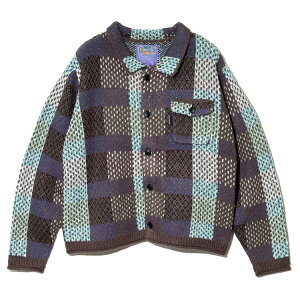 �y go slow caravan / CRAZY MIX KNIT SHIRT JACKET / MOCHA �z�S�[�X���[�L�����o�� �A�E�^�[ �W���P�b�g �u���]�� �j�b�g �`�F�b�N �u���E�� �� �A�E�g�h�A
