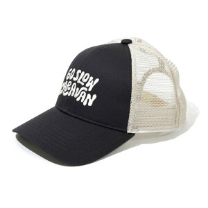 �y go slow caravan / HIPPIE LOGO TWILL MESH CAP / BLACK × NATURAL �z�S�[�X���[�L�����o�� �X�q ���b�V�� �L���b�v 6�p�l�� �J�[�u �X�i�b�v�o�b�N 2�g�[�� �u���b�N �� �i�`������ �A�C�{���[ �A�E�g�h�A