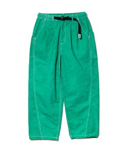 �y go slow caravan / UNEVEN DYEING TWILL CURVE PANTS / GREEN �z�S�[�X���[�L�����o�� �p���c �C�[�W�[�p���c �J���[�p���c ���C�h ���[�Y �O���[�� �� �A�E�g�h�A