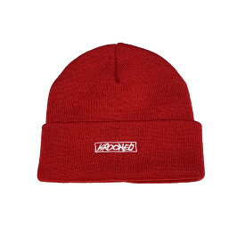 【 KROOKED / MOONSMILE SCRIPT BEANIE / DK RED 】 クルキッド ニットキャップ ビーニー レッド スケートボード